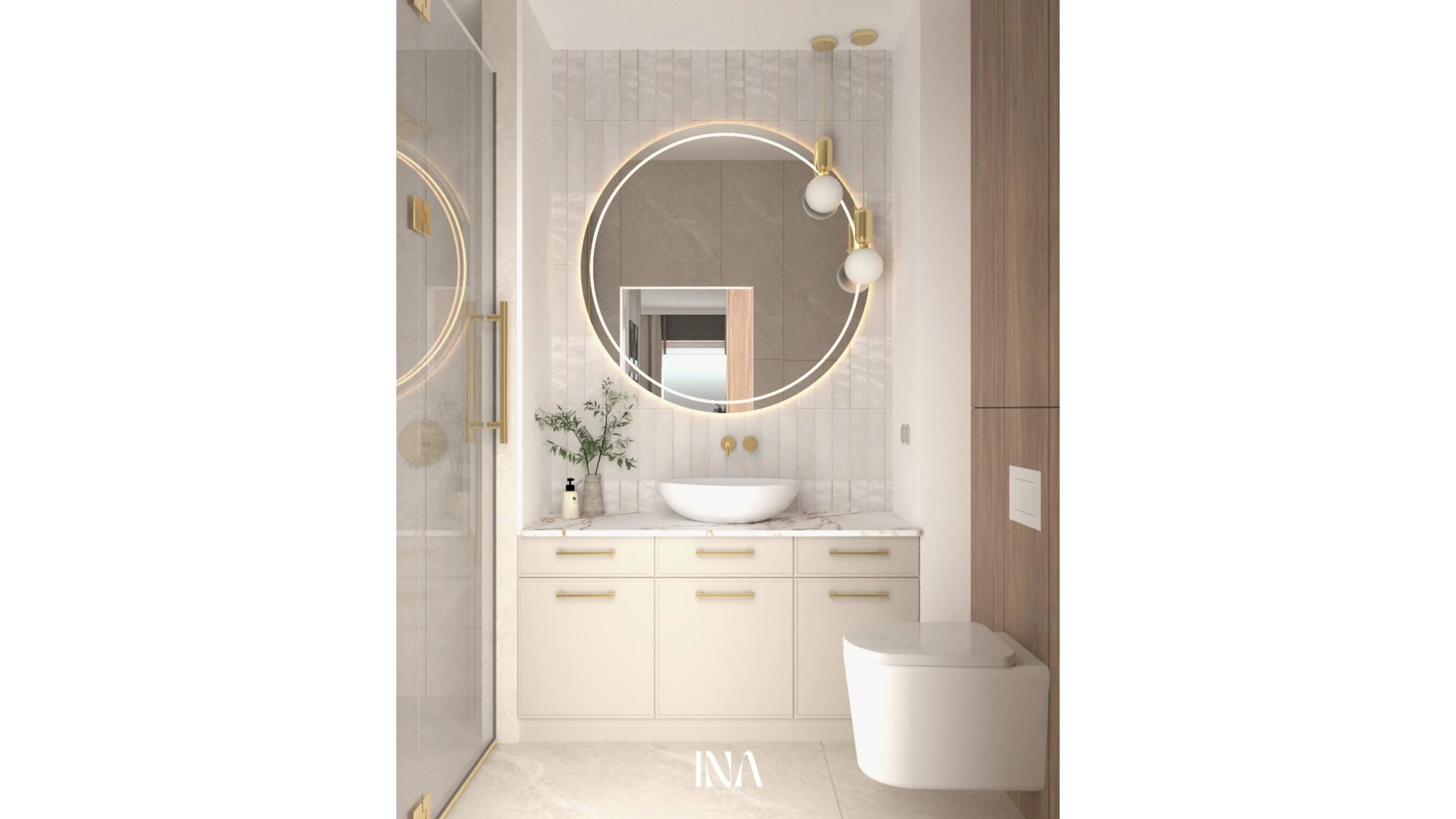 Łazienka w bloku z prysznicem walk-in i mosiądzem, Gdańsk - Domowa elegancja, INA Design