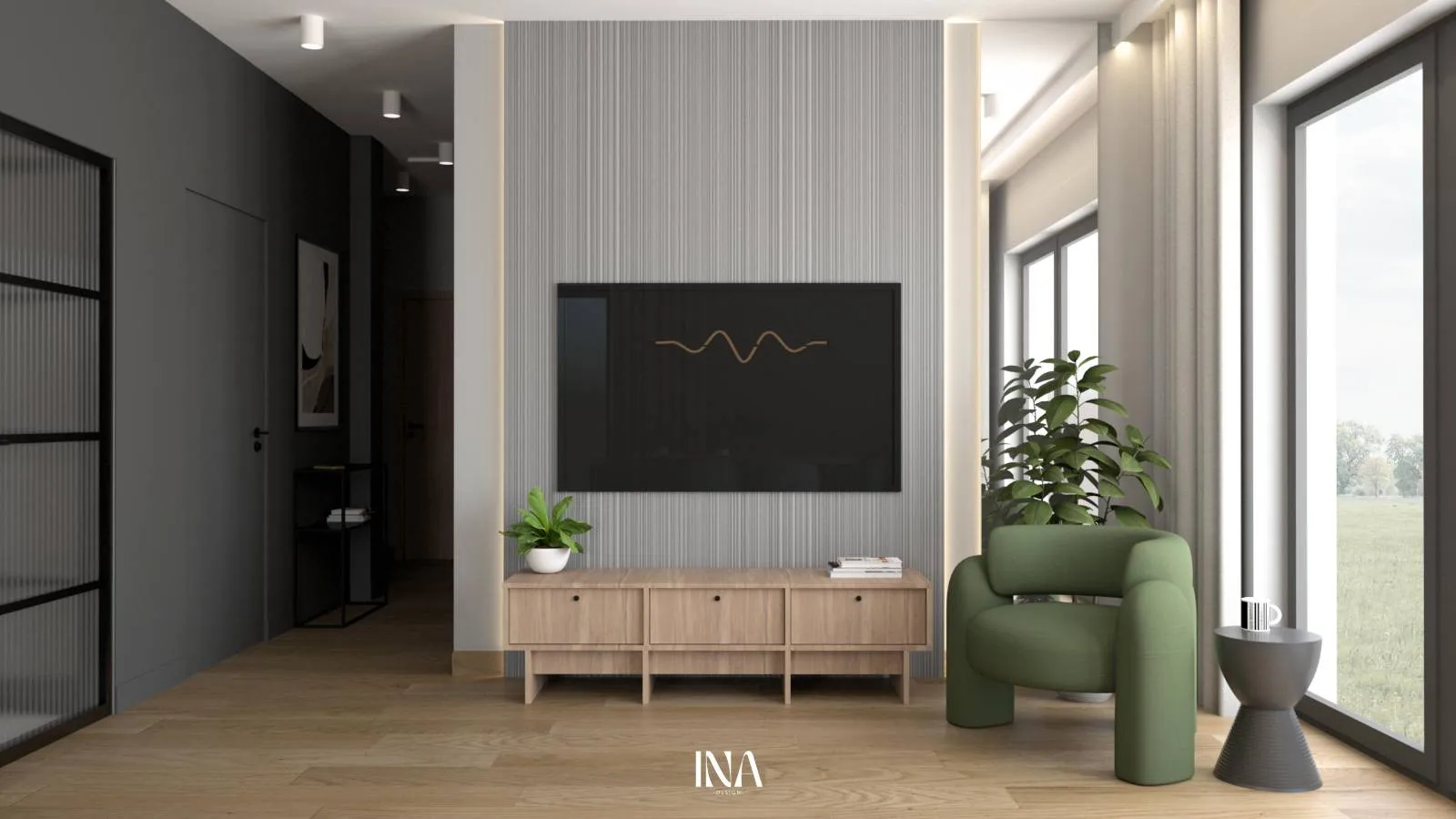 Zieleń i naturalne tonacje  - projekt wnętrza w lokalizacji Warzenko, gm. Przodkowo - INA Design